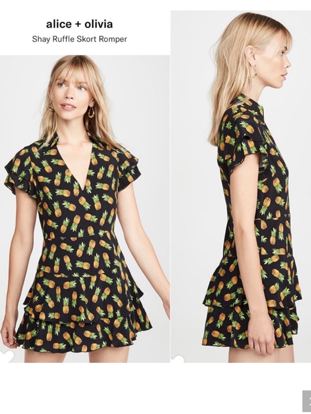 Alice And Olivia Shay Romper Dress Sz 10 Pineapples
